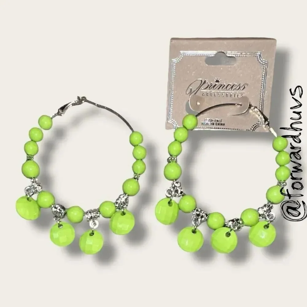 Bundle Sale 3 for $15 | Princess Accessories Neon Green Hoop Earrings – Faceted